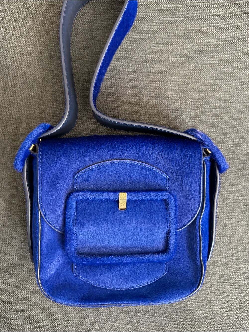 Tory Burch Blue Calf Hair Big buckle Crossbody Bag